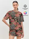 Женская пижама с шортами / Черепа и розы