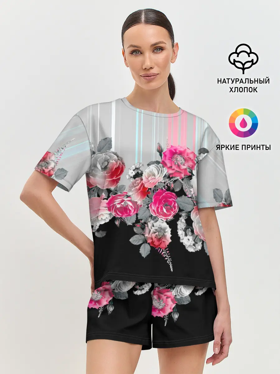 Женская пижама с шортами / Розы