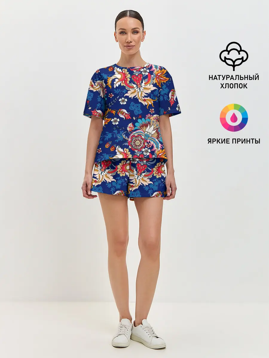 Женская пижама с шортами / Экзотический орнамент