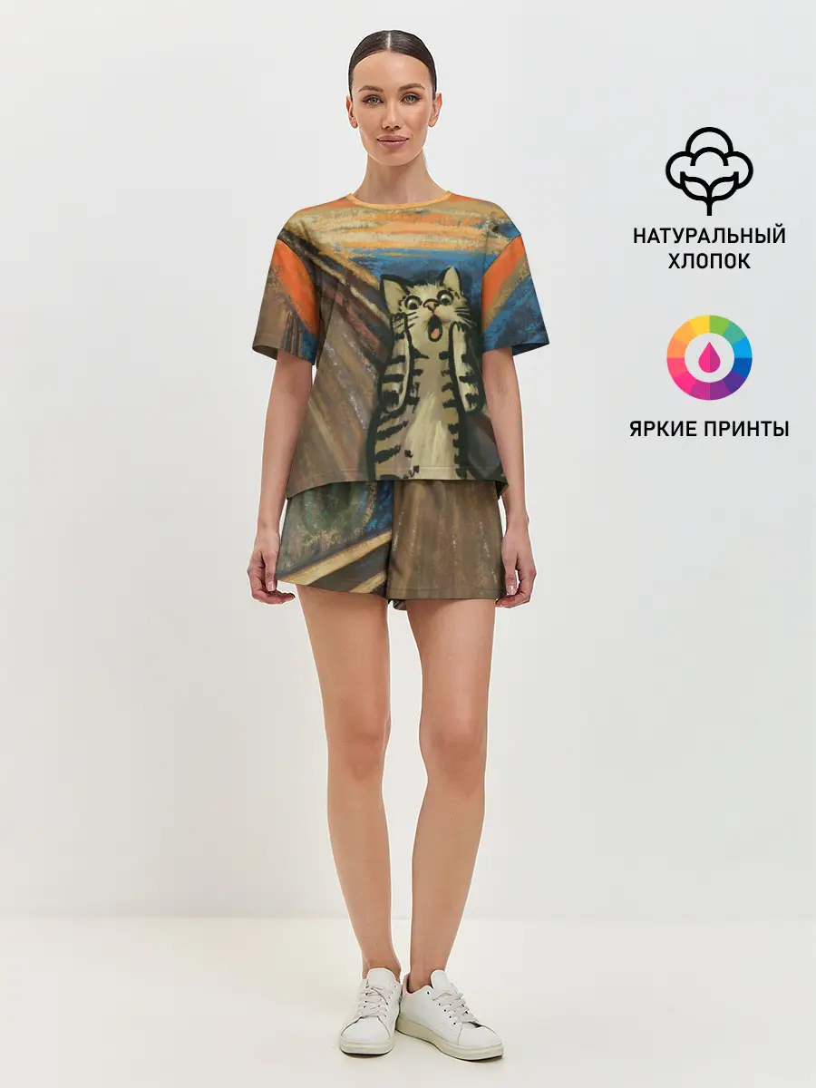 Женская пижама с шортами / Крик котика