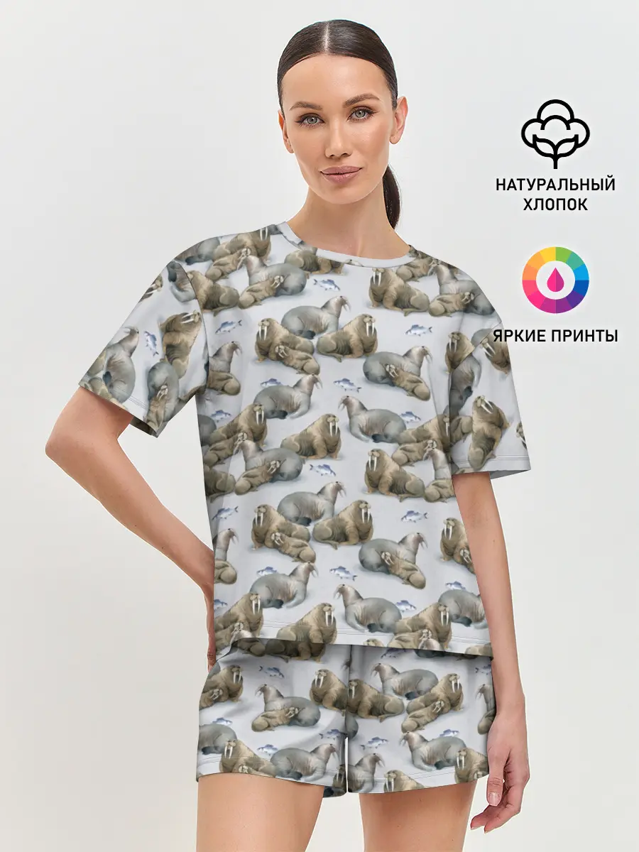 Женская пижама с шортами / Моржи