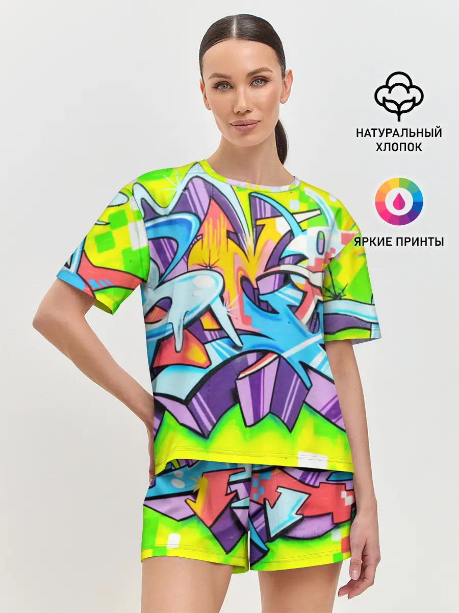 Женская пижама с шортами / Неоновая кислота