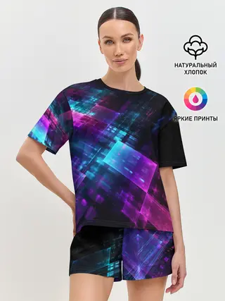 Женская пижама с шортами / Неоновая абстракция