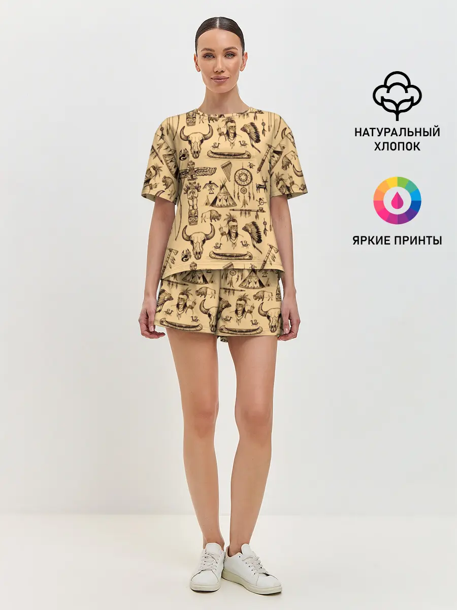Женская пижама с шортами / Индейский паттерн