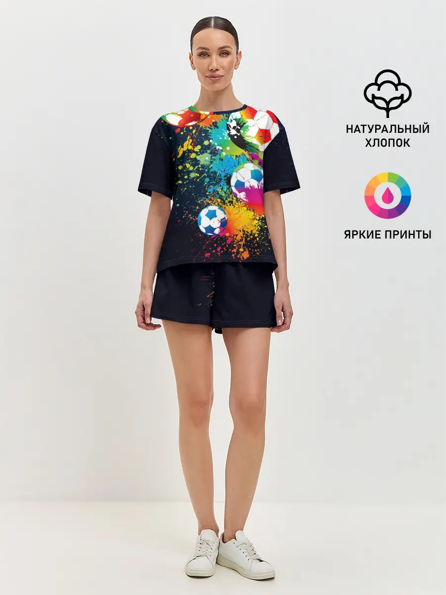 Женская пижама с шортами / Футбольные мячи