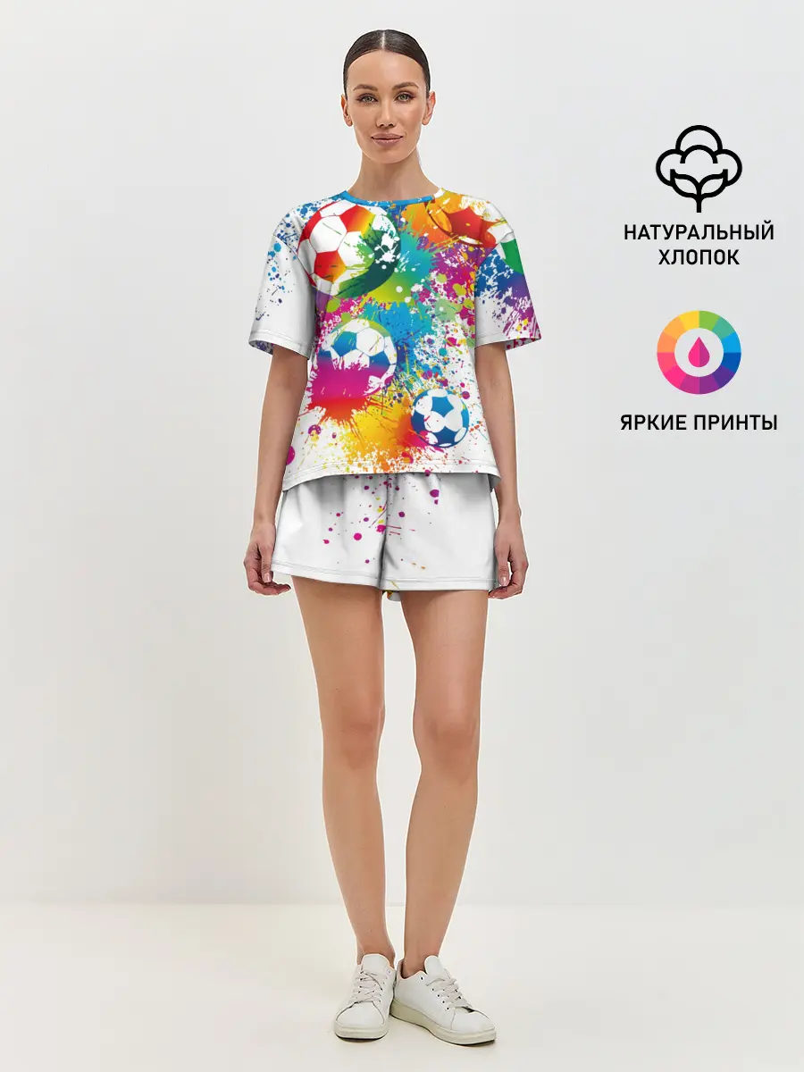 Женская пижама с шортами / Футбольные мячи