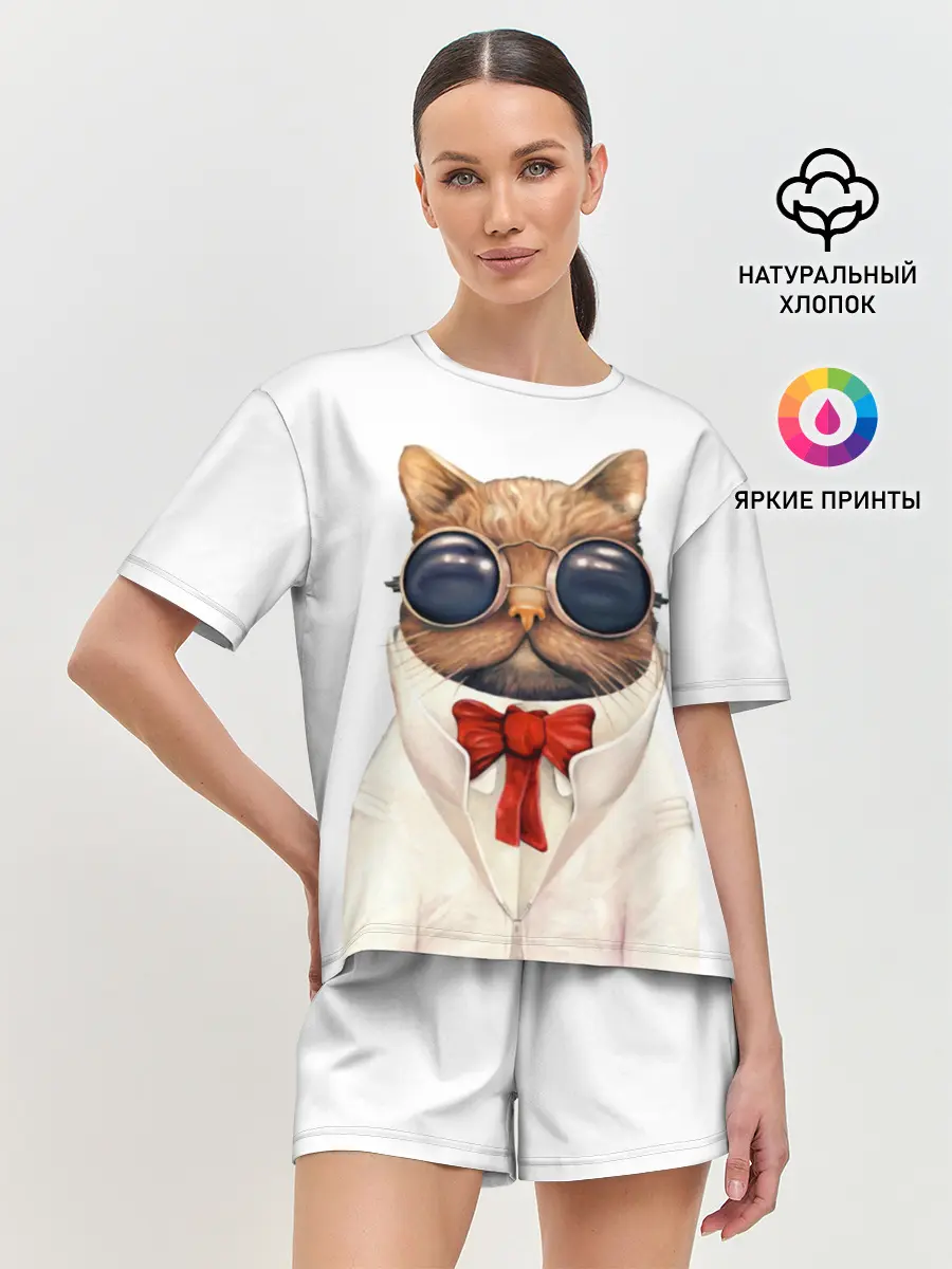 Женская пижама с шортами / Кот