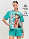 Женская пижама с шортами / Тихиро и Хаку зеленый фон