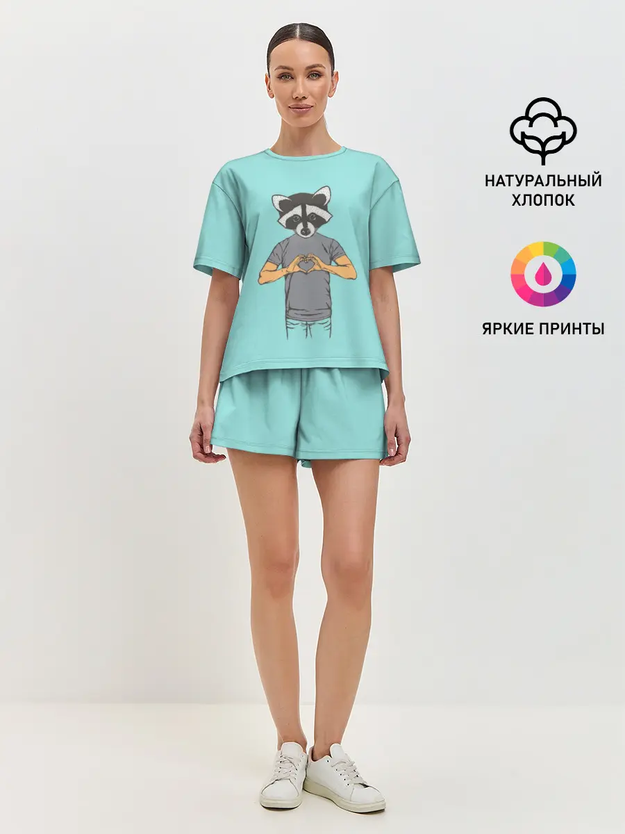 Женская пижама с шортами / Енот Хипстер Love