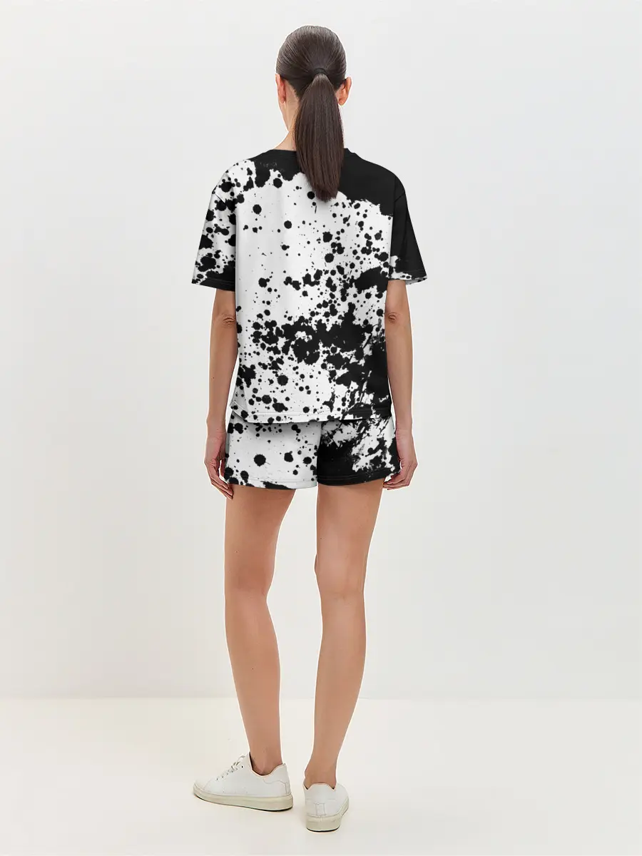 Женская пижама с шортами / Черно-белые капли