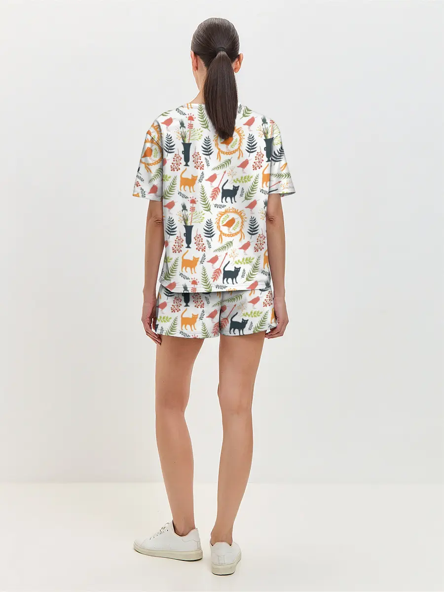 Женская пижама с шортами / О кошках и птичках