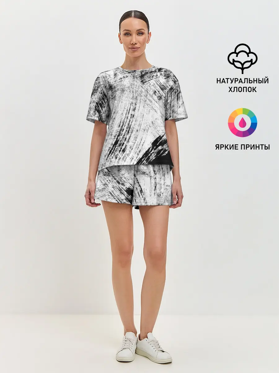 Женская пижама с шортами / Серые штрихи