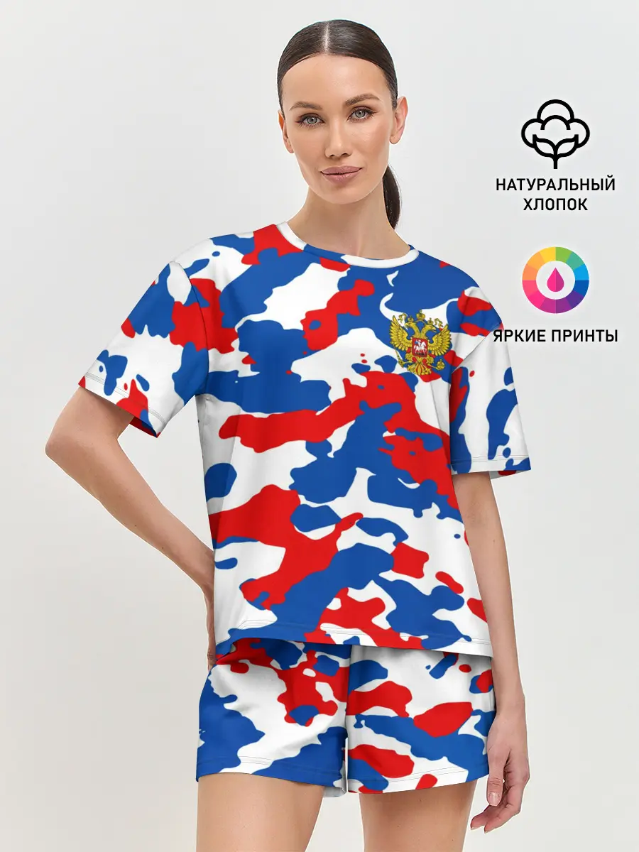 Женская пижама с шортами / Герб РФ Милитари