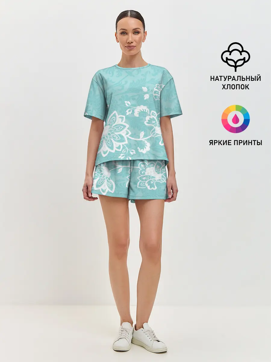 Женская пижама с шортами / Кружевные цветы