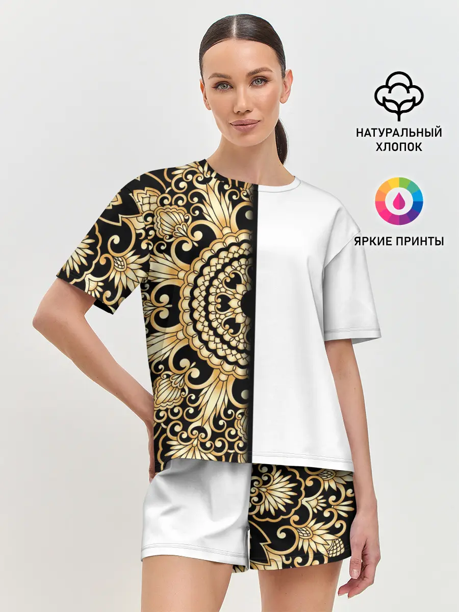 Женская пижама с шортами / Белое на черном