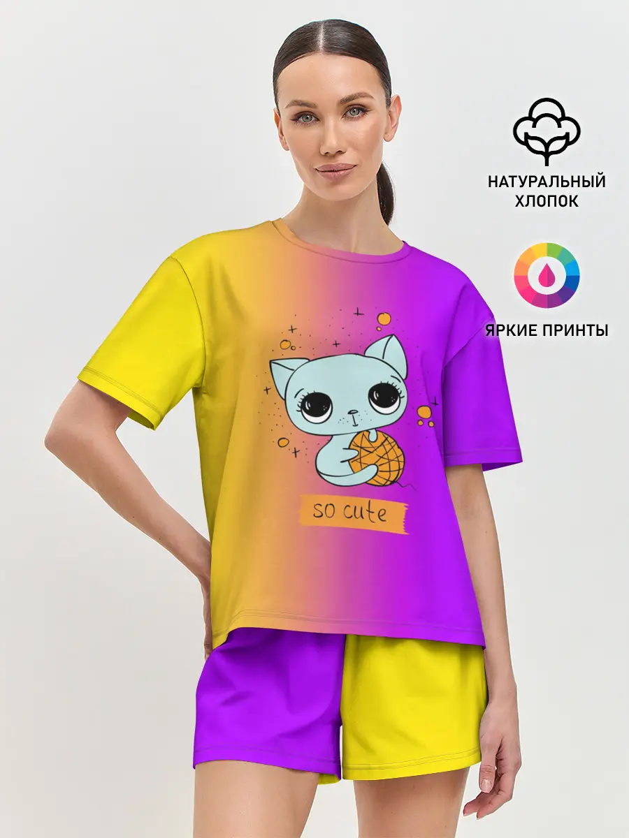 Женская пижама с шортами / Милый котёнок