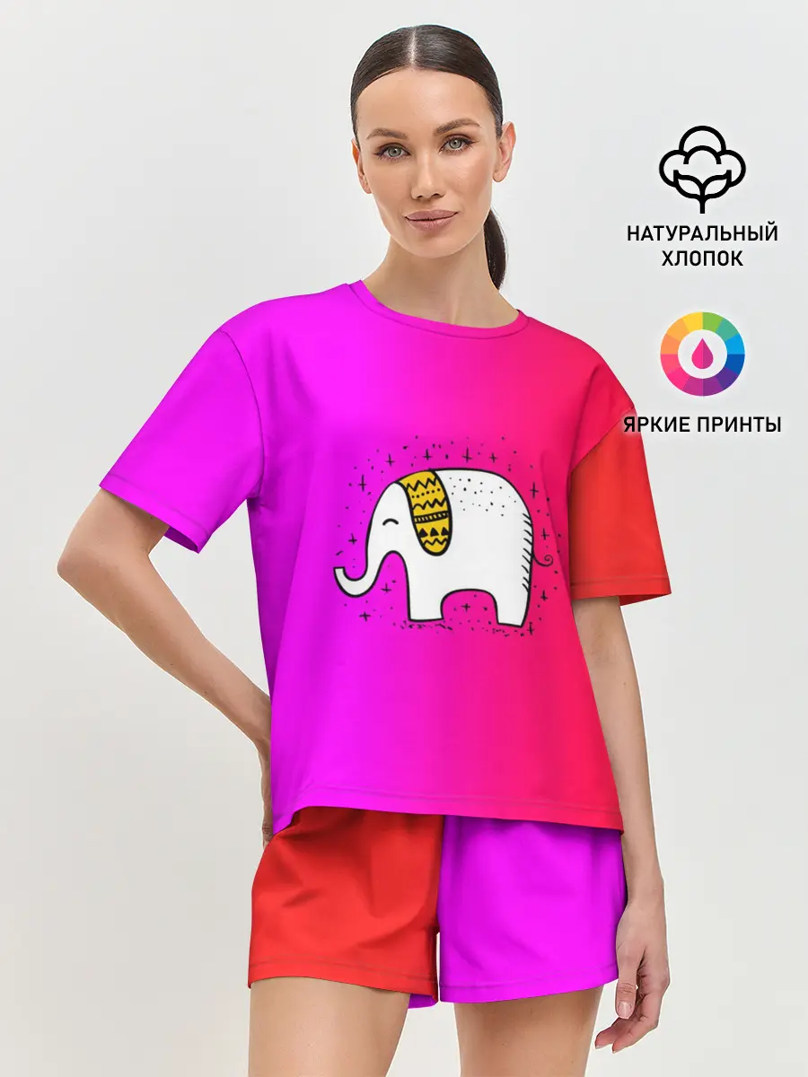 Женская пижама с шортами / Радужный слоник