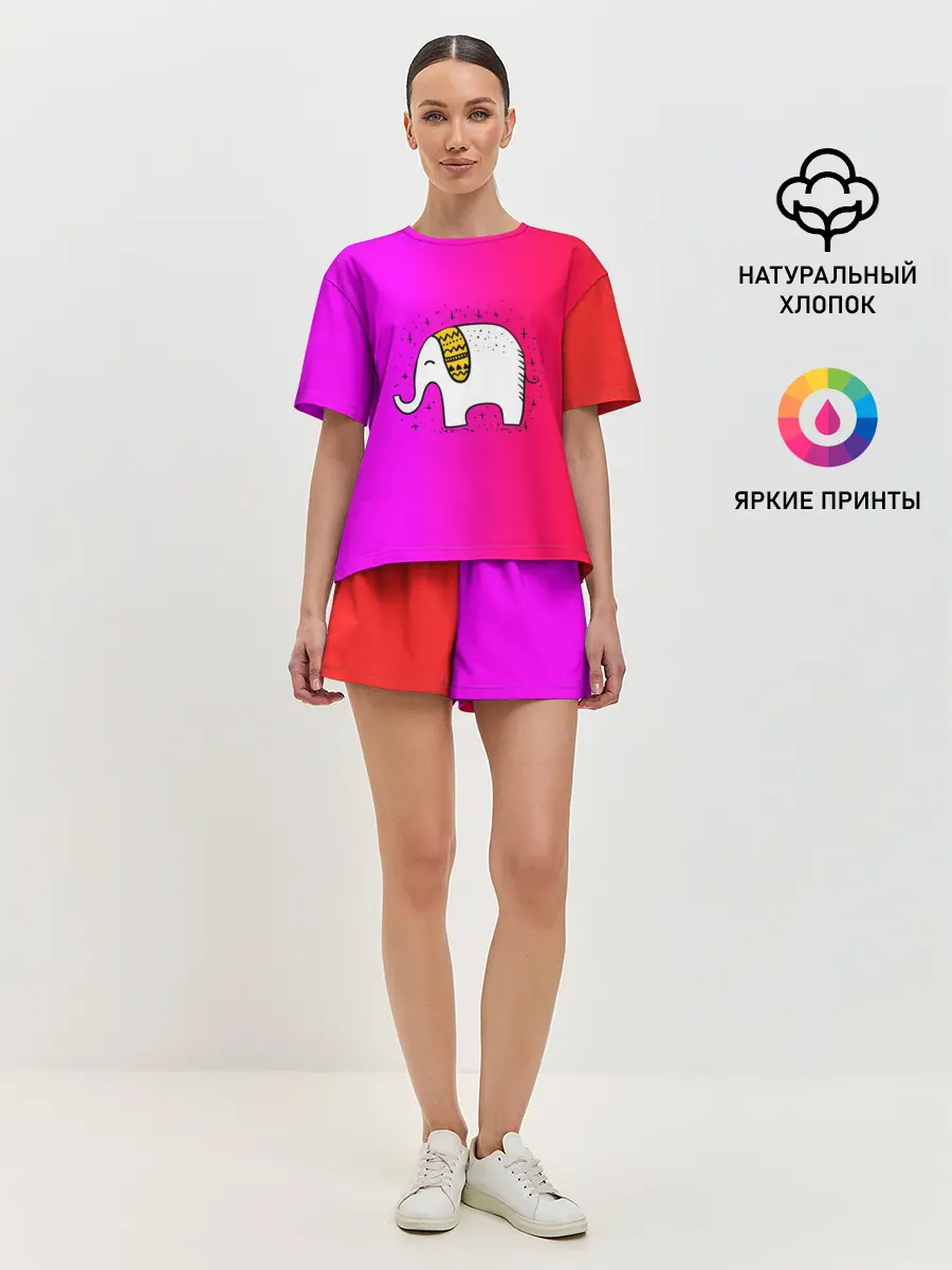 Женская пижама с шортами / Радужный слоник