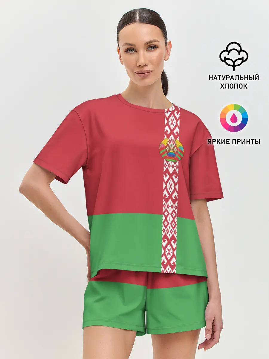 Женская пижама с шортами / Белоруссия, лента с гербом
