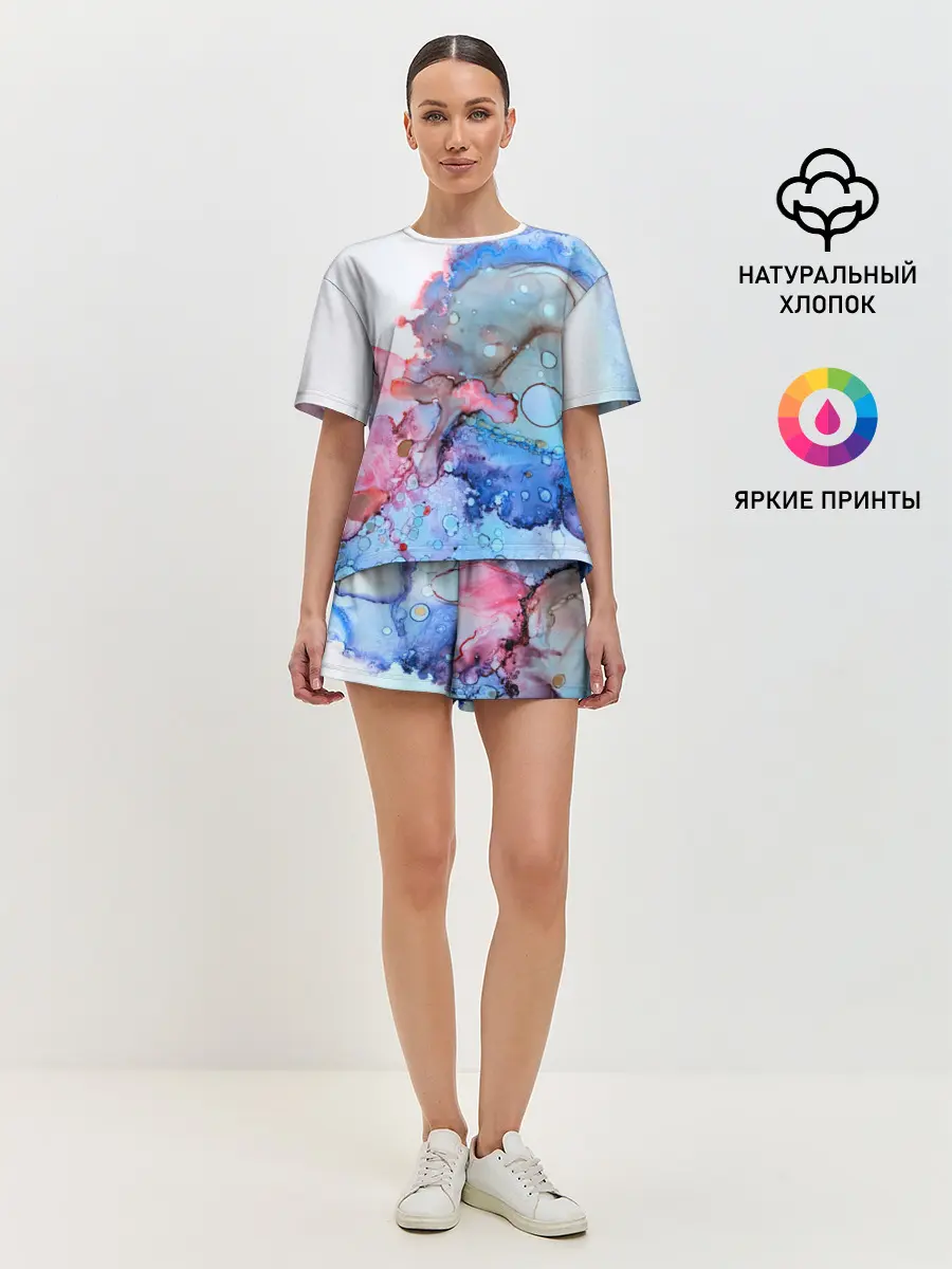 Женская пижама с шортами / Акварельные разводы