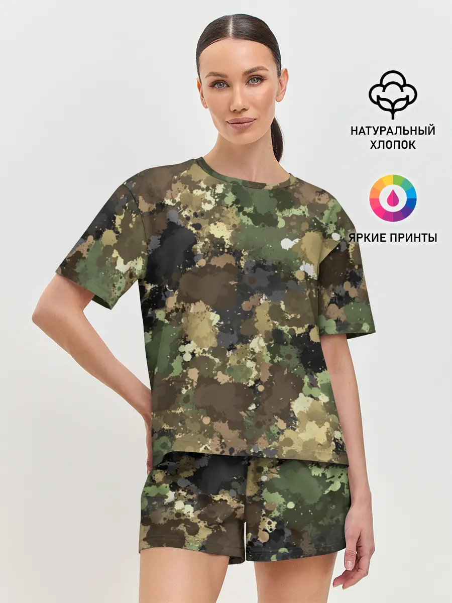 Женская пижама с шортами / Камуфляж с кляксами