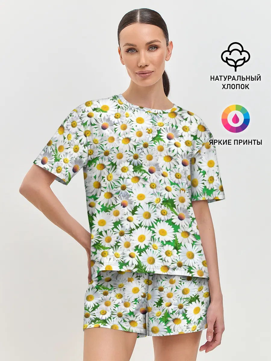 Женская пижама с шортами / Ромашки