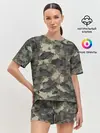 Женская пижама с шортами / Камуфляж с толстыми котами