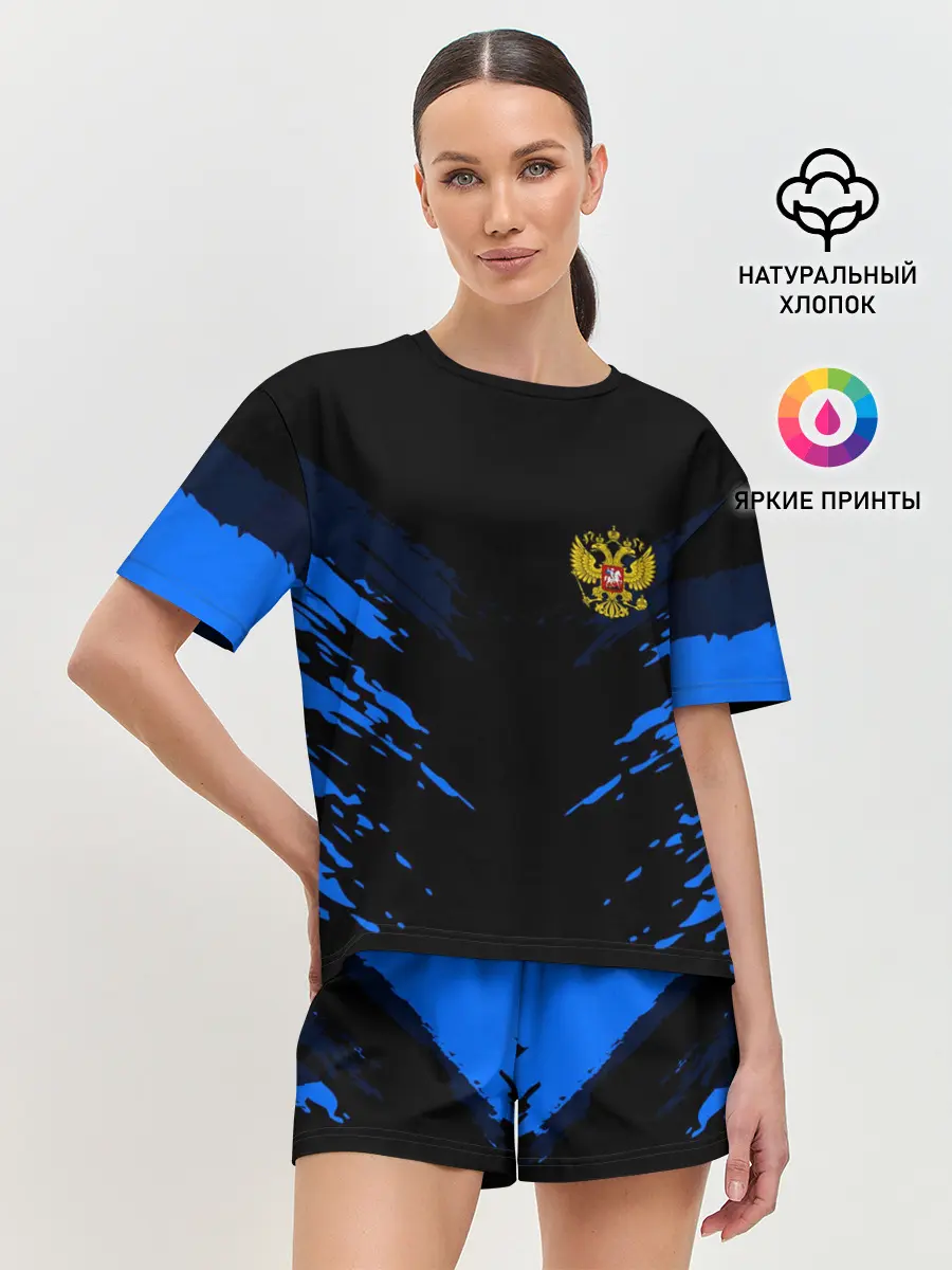 Женская пижама с шортами / Russia-sport collection BLUE