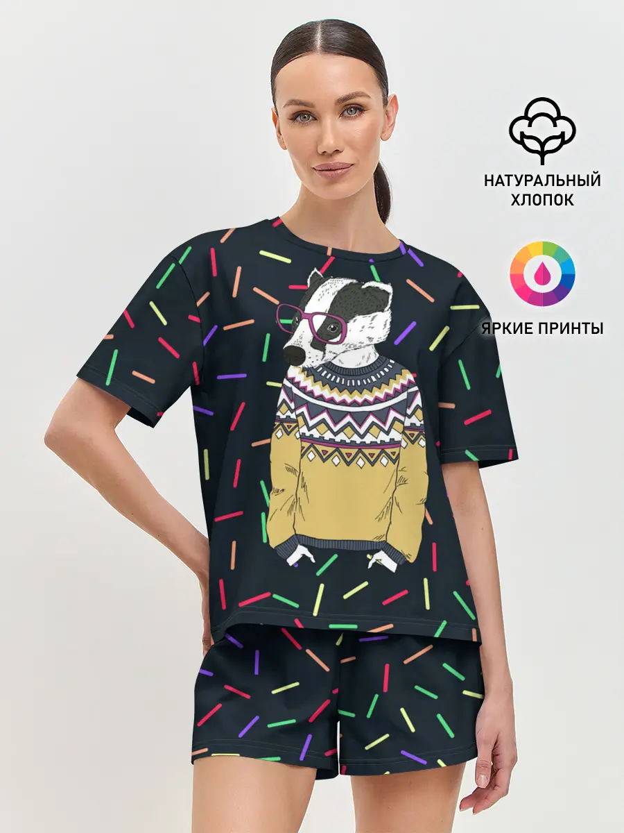 Женская пижама с шортами / Барсук