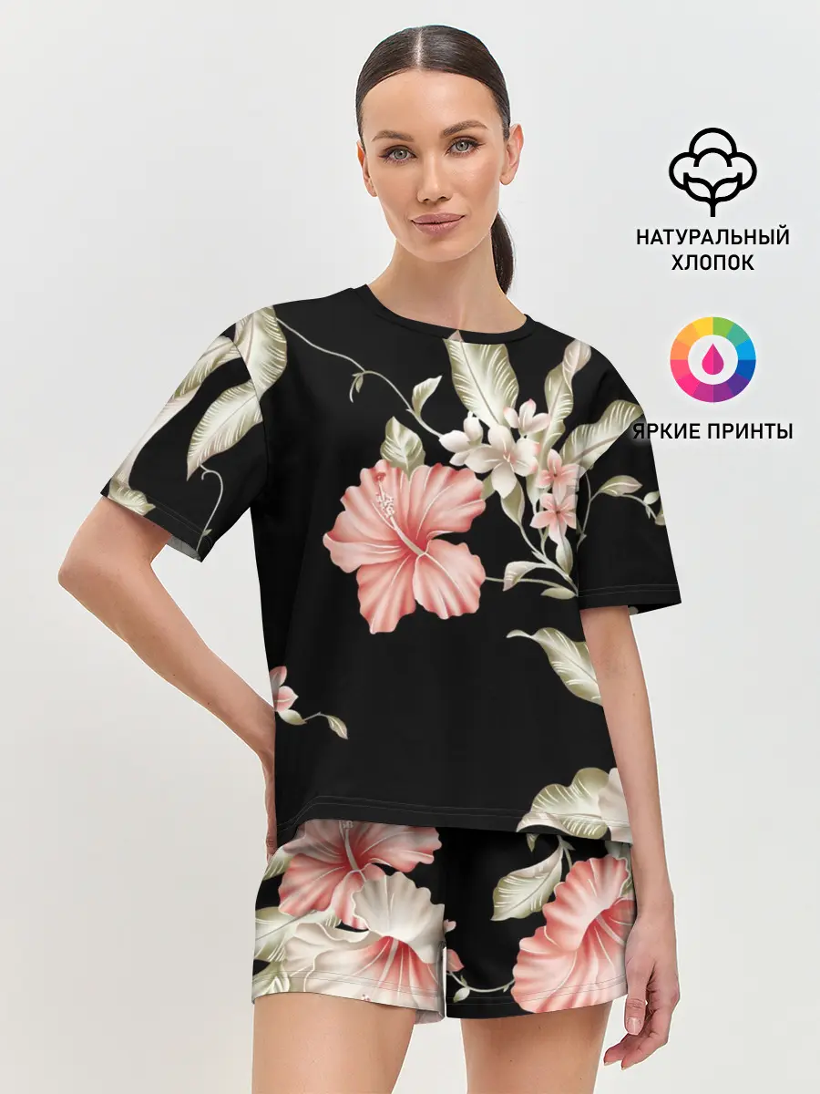 Женская пижама с шортами / цветок абстракция
