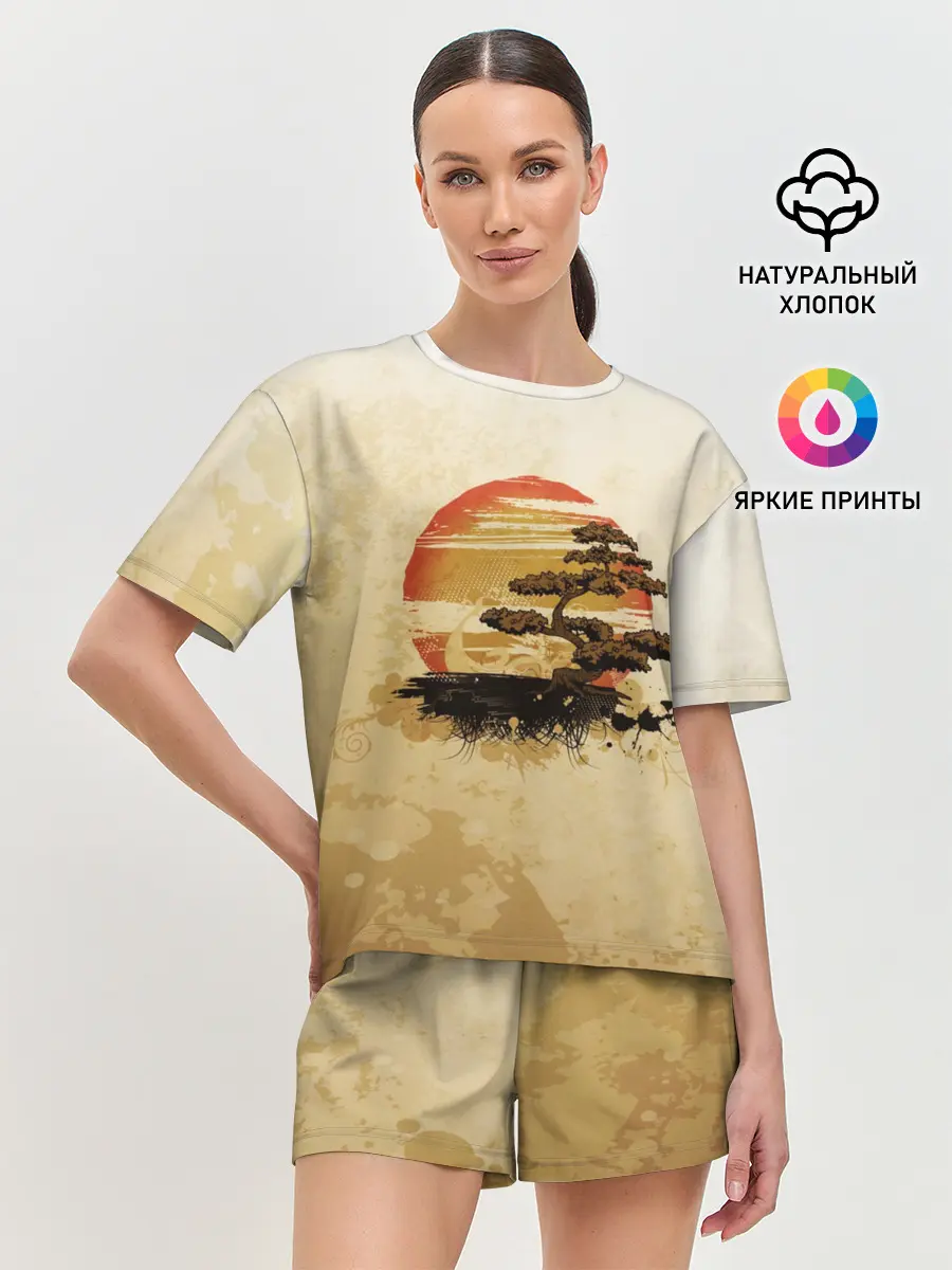 Женская пижама с шортами / Дерево на закате