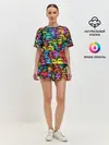 Женская пижама с шортами / Разноцветные сердитые коты