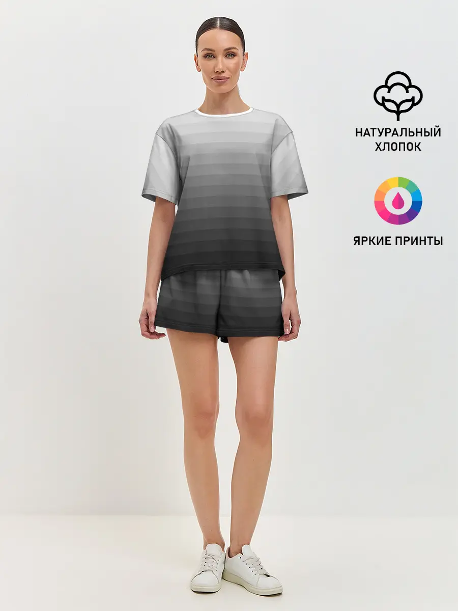 Женская пижама с шортами / Серые полосы