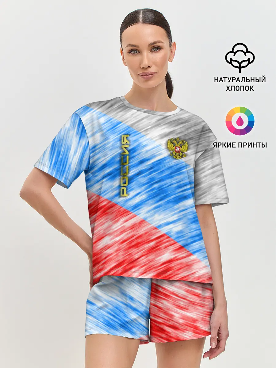 Женская пижама с шортами / Российский флаг с гербом