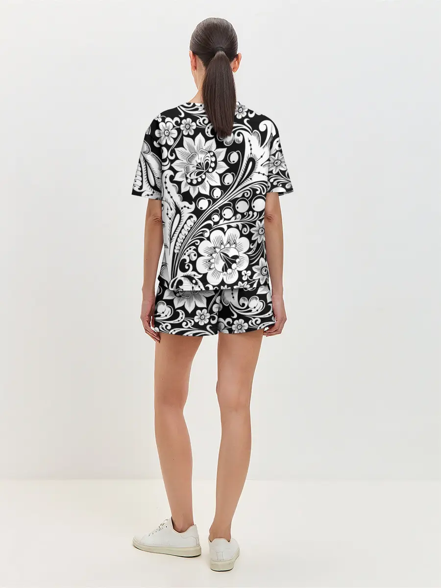 Женская пижама с шортами / Хохлома чб