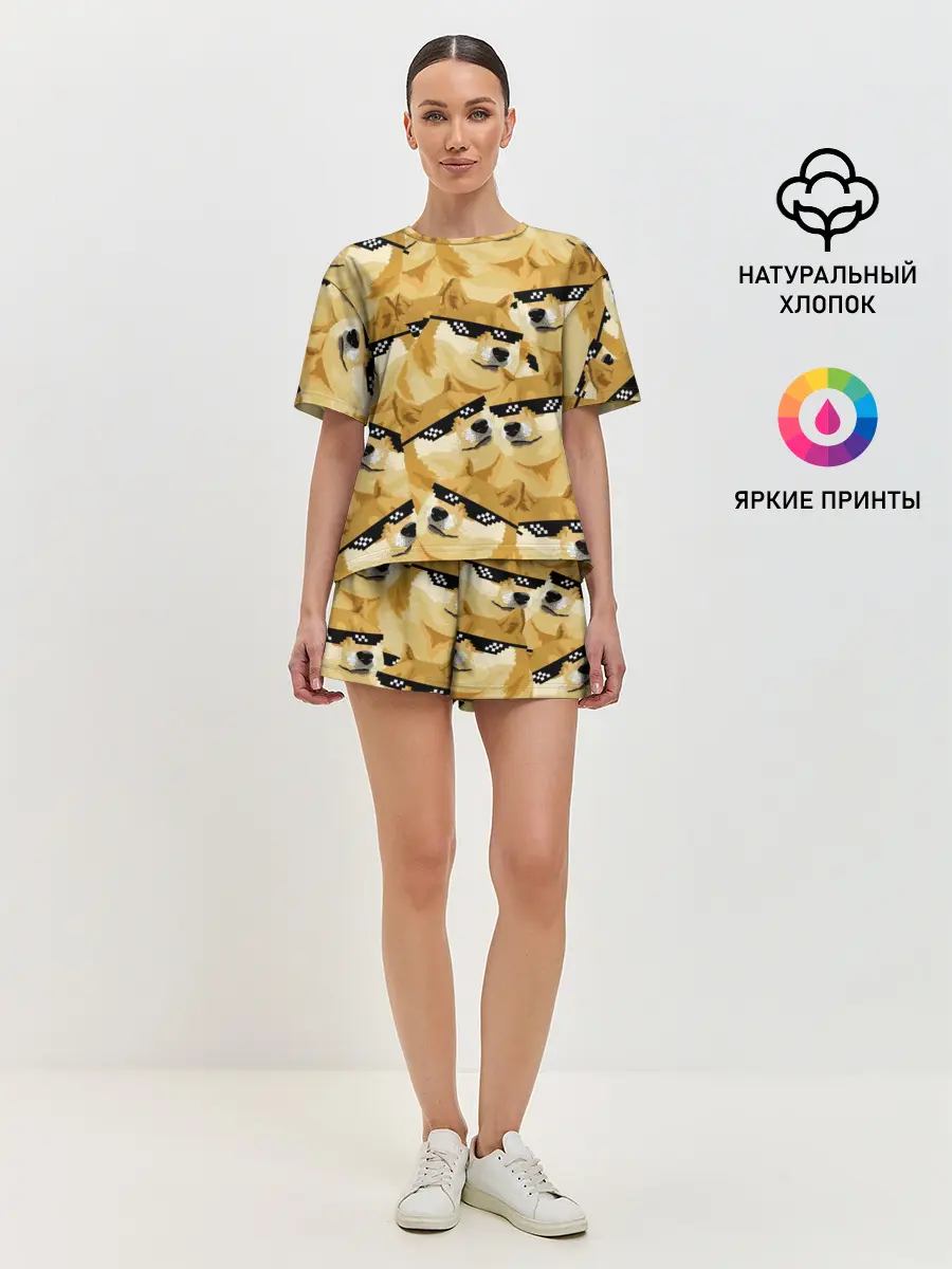 Женская пижама с шортами / Doge мем в deal with it очках