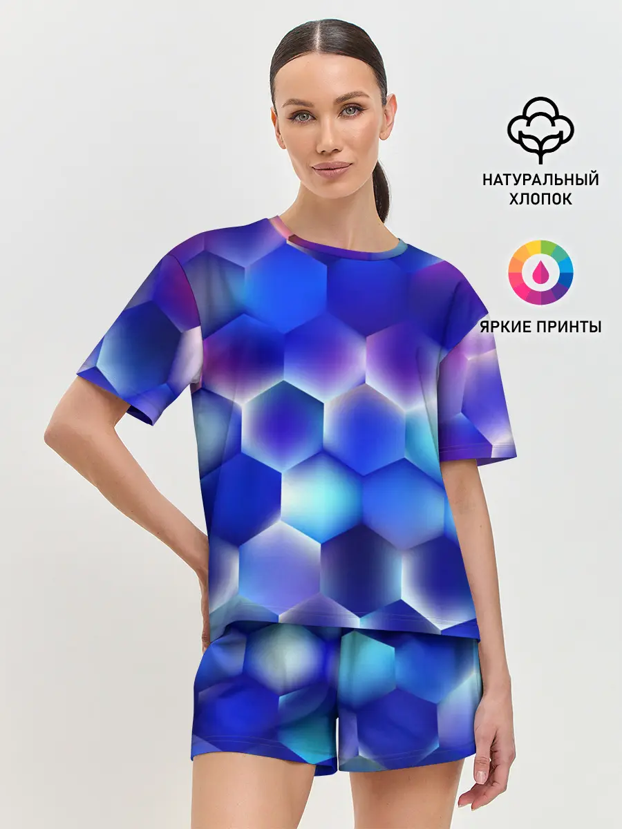 Женская пижама с шортами / Синяя чешуя змеи