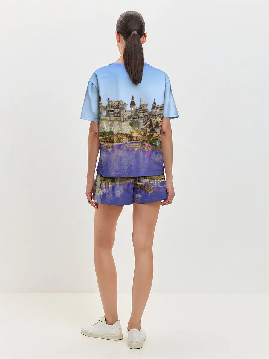 Женская пижама с шортами / Корабль и замок в манкрафт.