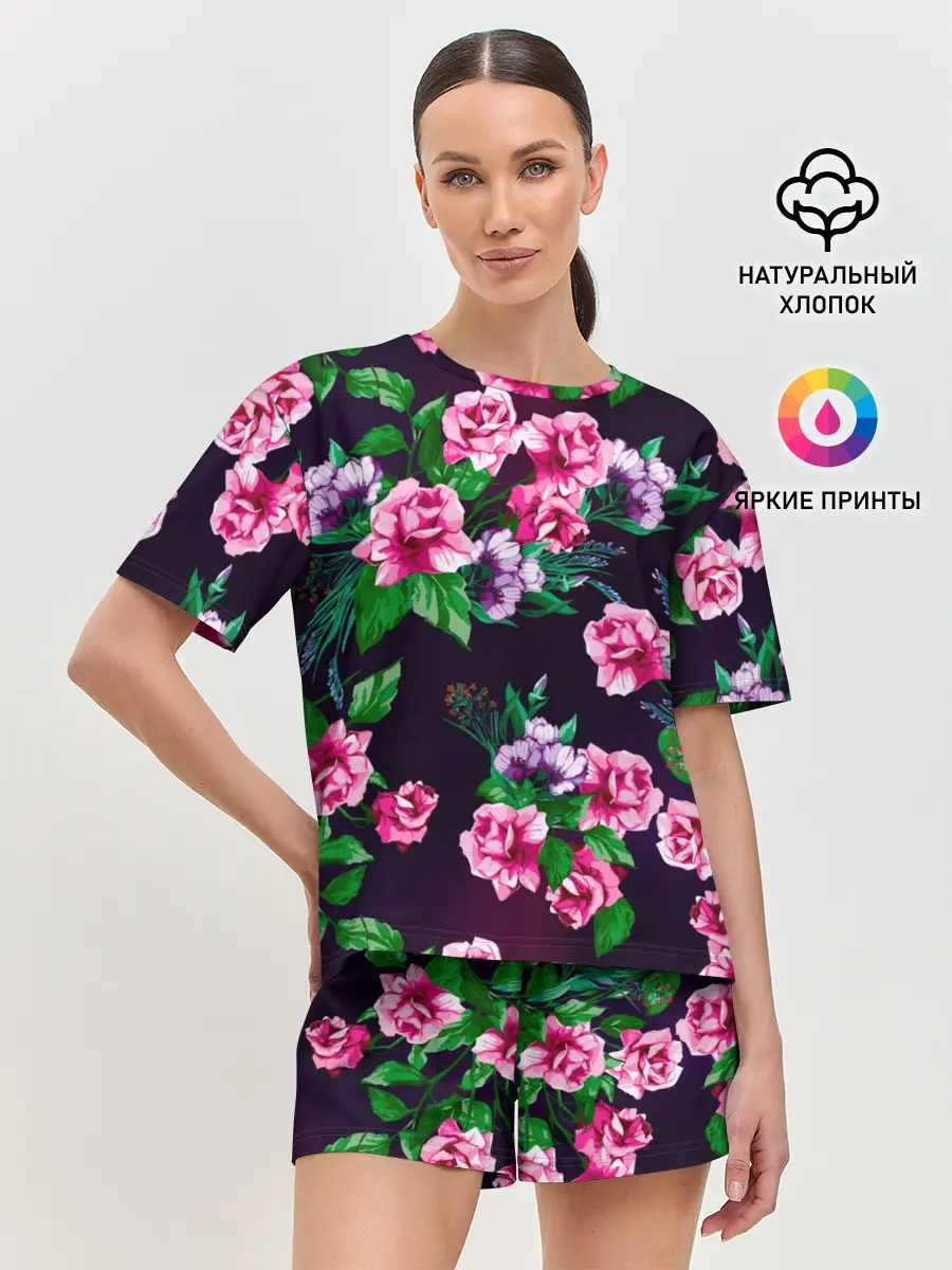 Женская пижама с шортами / Розы
