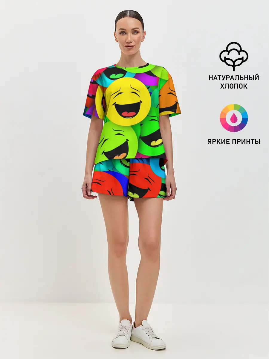 Женская пижама с шортами / ВЕСЁЛЫЕ СМАЙЛИКИ.