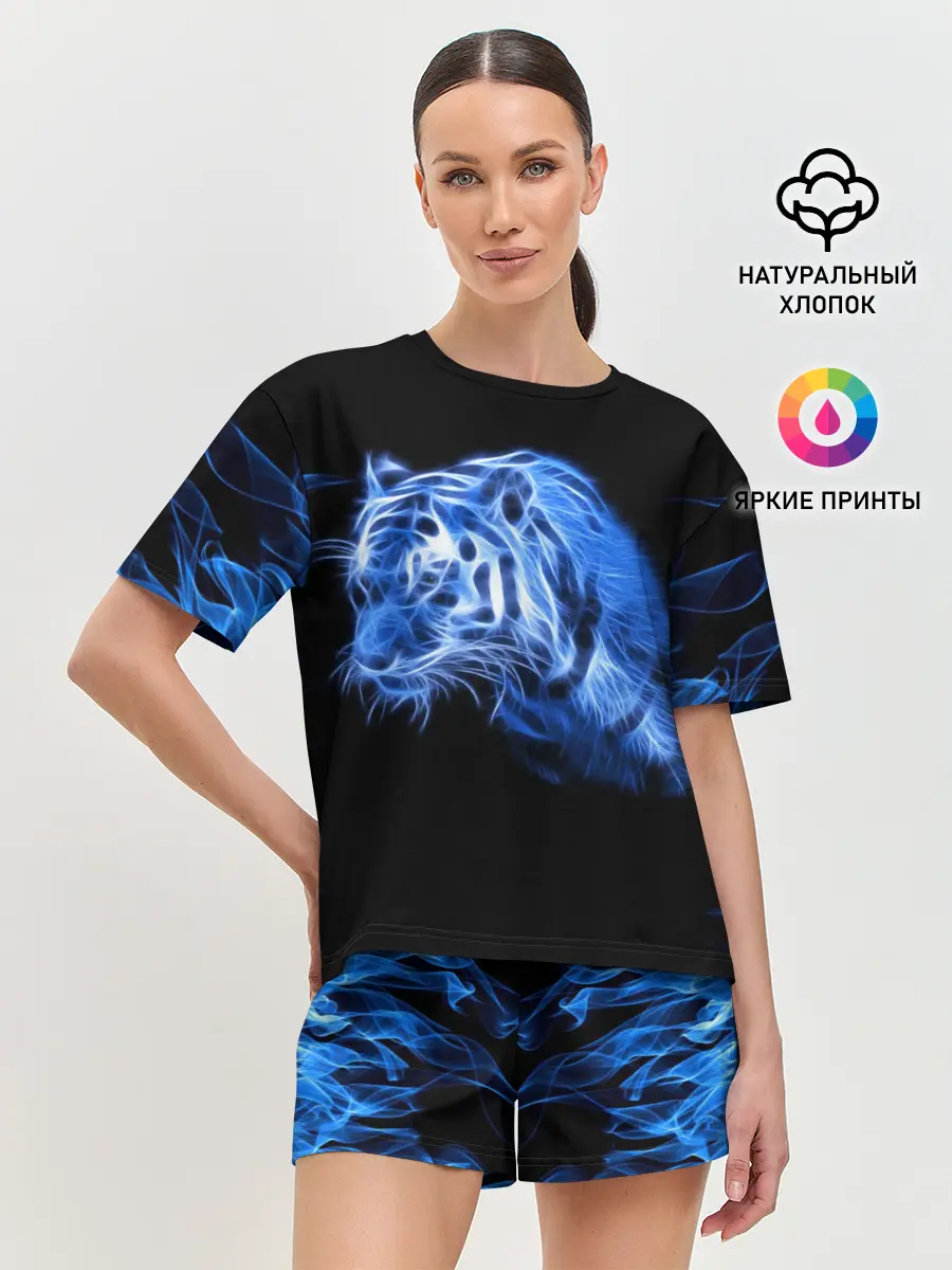 Женская пижама с шортами / Синий тигр