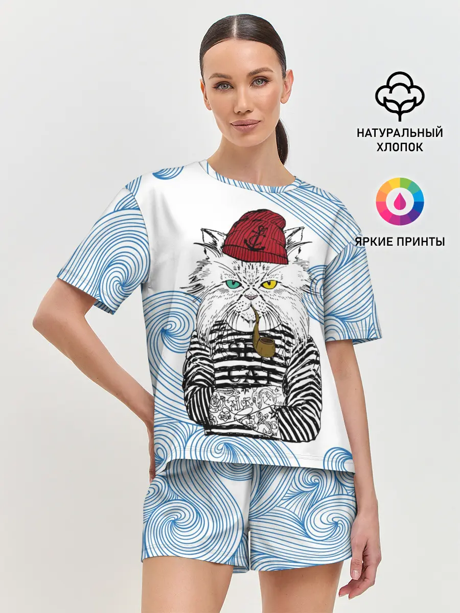 Женская пижама с шортами / Кот Моряк