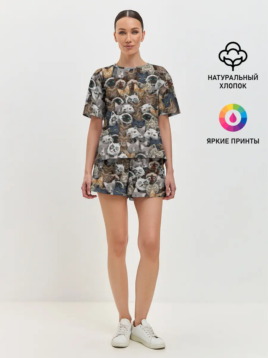 Женская пижама с шортами / Коты разных пород
