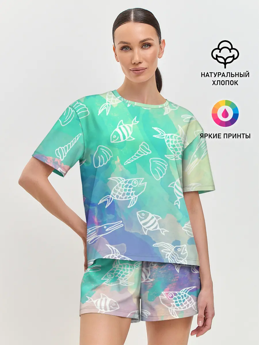 Женская пижама с шортами / Рыбы