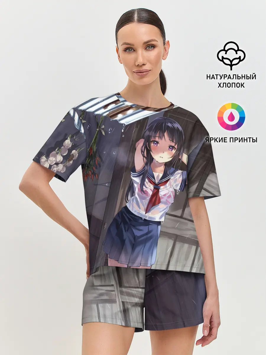 Женская пижама с шортами / Летний дождь