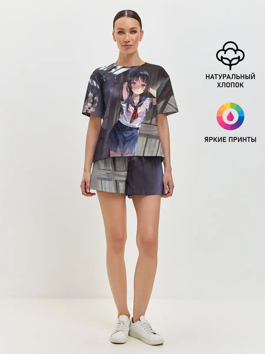 Женская пижама с шортами / Летний дождь