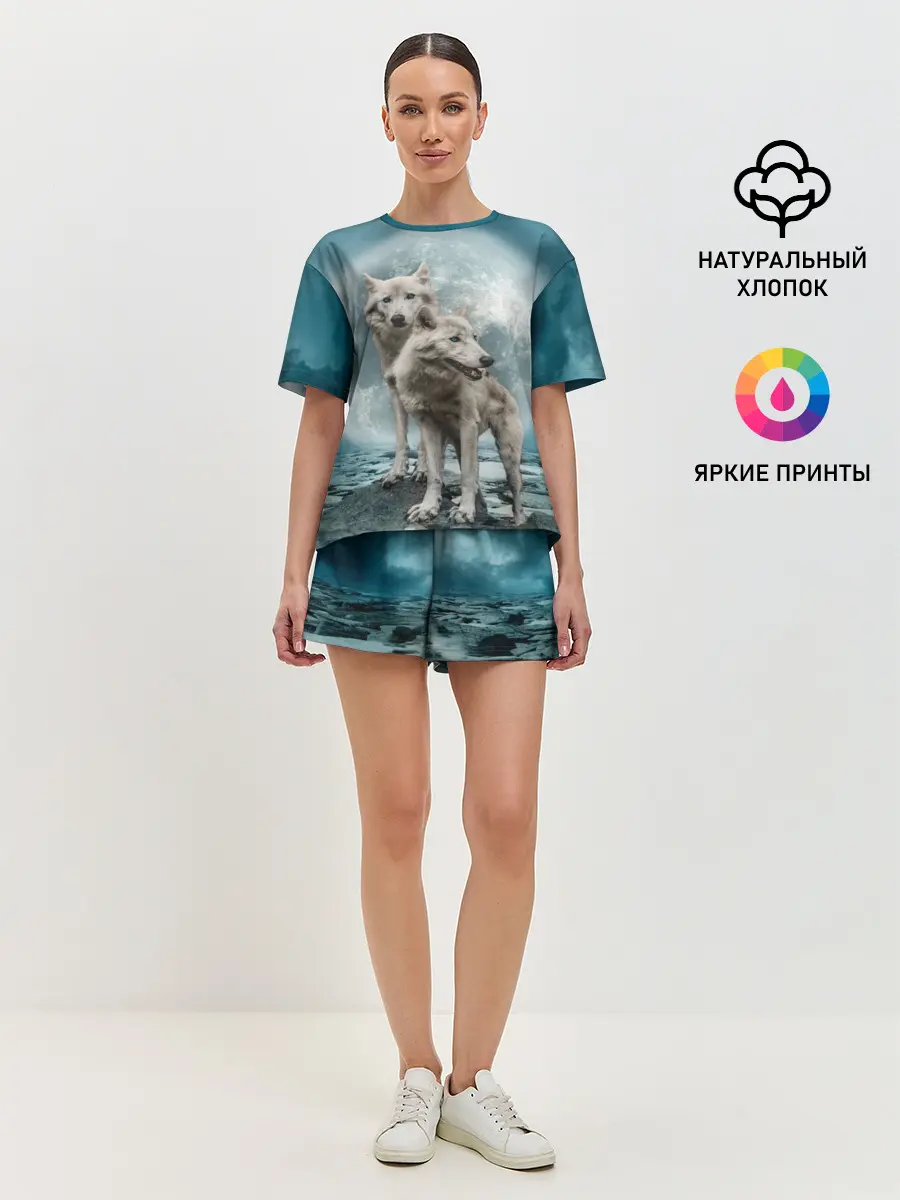 Женская пижама с шортами / Волки