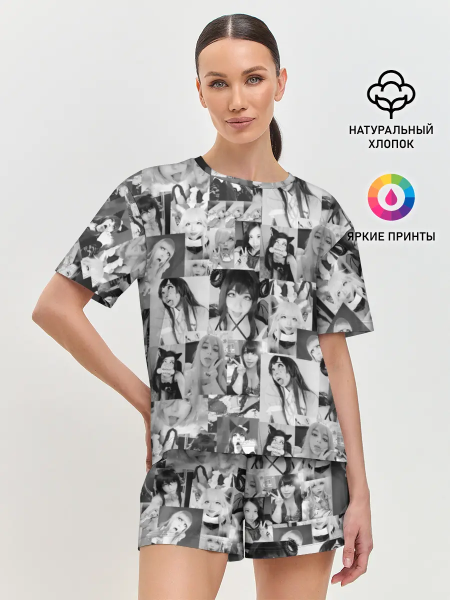 Женская пижама с шортами / REAL AHEGAO - фото Ахегао