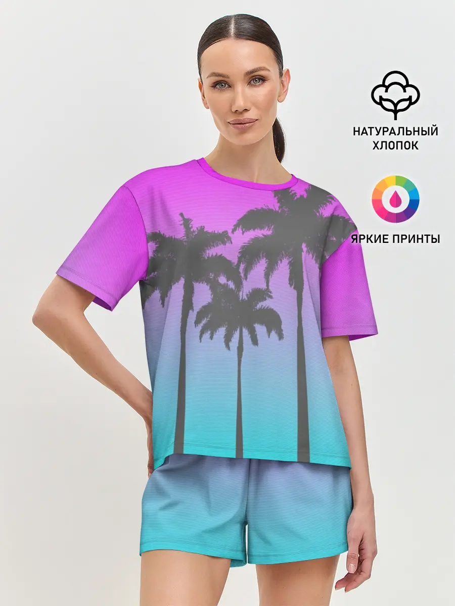 Женская пижама с шортами / Пальмы 80s