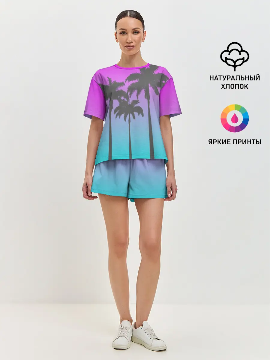 Женская пижама с шортами / Пальмы 80s